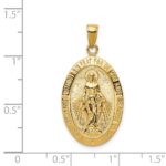 14k Polished and Satin Solid Miraculous Medal Oval Pendant - Image 4