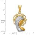 14K and White Rhodium Satin And Polished Diamond-cut Virgin Mary Scalloped Edge Pendant - Image 4