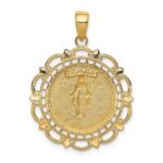 14K Polished Solid Large Miraculous Medal With Scallop Frame Round Pendant - Image 4