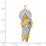 14K and White Rhodium CZ Polished Diamond-cut St. Jude Thaddeus Pendant - Image 3