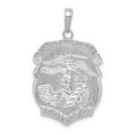 14K White Gold Polished Solid Large Saint Michael Protect Us Medal Badge Pendant