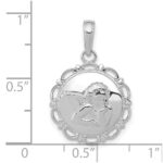 14K White Gold Polished Angel Cherub on Round Scallop Frame Pendant - Image 3