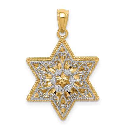 14K Two-Tone Polished Reversible Filigree Star Of David Pendant