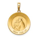14k Polished and Satin Solid Saint Anthony Small Round Medal Pendant