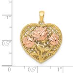 14K Two-tone Polished Flowers in Heart Pendant - Image 4