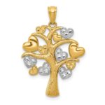 14K and White Rhodium Polished Hearts Tree Pendant