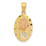 14k Two-tone with White Rhodium Diamond-cut Our Lady of Guadalupe with 15 Pendant