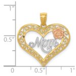 14k Two-tone with White Rhodium Diamond-cut MOM in Heart with Rose Pendant - Image 4