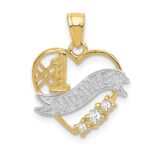14k and White Rhodium CZ #1 DAUGHTER Heart Pendant