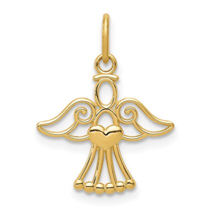 14k Polished Small Angel with Heart Pendant