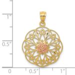 14k Two-tone Polished Rose in Round Filigree Charm - Image 4