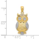 14K and White Rhodium Polished and Textured Owl Pendant - Image 4