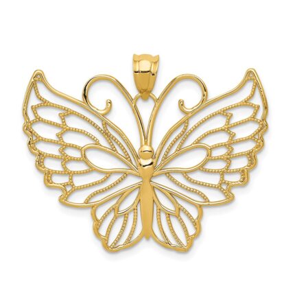 14k Polished Large Filigree Butterfly Pendant