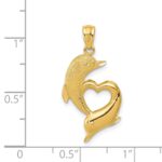 14K Diamond-cut Satin and Polished Dolphins Heart Pendant - Image 4