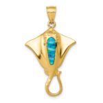 14k Polished Lab Created Blue Opal Stingray Pendant
