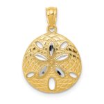 14k and White Rhodium Diamond-cut Polished Sand Dollar Pendant