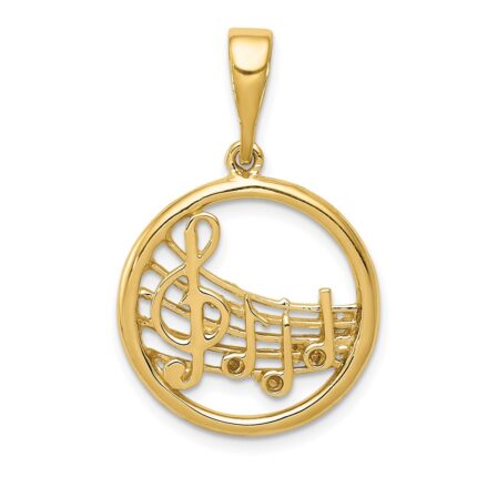 14k Polished Musical Notes and Treble Clef Pendant