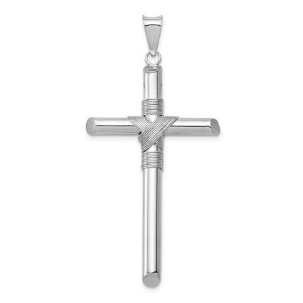 14K White Gold with Center Wrap Tube Cross Pendant