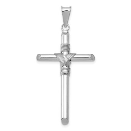 14K White Gold with Center Wrap Tube Cross Pendant