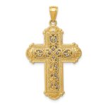14k and White Rhodium Reversible Diamond-cut Filigree Cross Pendant - Image 3