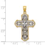 14k and White Rhodium Reversible Diamond-cut Filigree Cross Pendant - Image 4