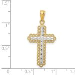 14k with White Rhodium Diamond-cut Budded Cross Pendant - Image 3