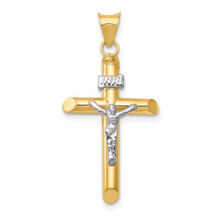 14k Two-Tone Polished INRI Crucifix Pendant