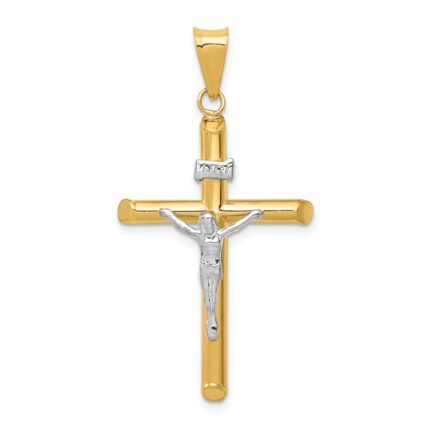 14k Two-Tone Polished INRI Crucifix Pendant
