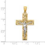 14K Two-Tone Satin Polished Diamond-cut Crucifix with Vines Pendant - Image 3