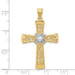 14k and White Rhodium Diamond-cut Filigree Cross Pendant - Image 3