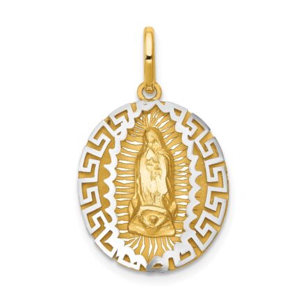 14k Two-Tone Our Lady Of Guadalupe Semi-solid Oval Pendant