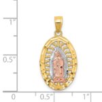 14K Two-tone with White Rhodium Diamond-cut Our Lady of Guadalupe Oval Charm - Image 4