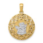 14k and White Rhodium Polished Filigree Guardian Angel Pendant