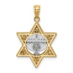 14K Two-Tone Fancy Star Of David and Menorah Pendant - Image 3
