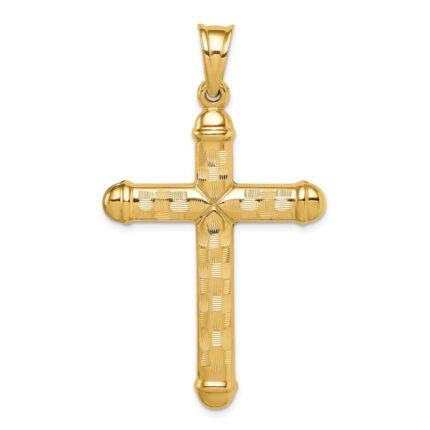 14k Hollow Diamond-cut Cross Pendant