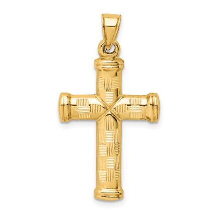 14k Hollow Diamond-cut Cross Pendant