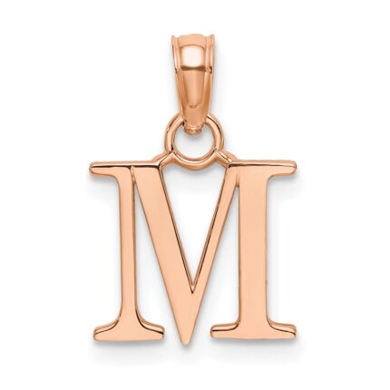 14K Rose Gold Polished Block Letter M Initial Pendant