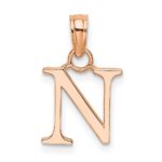 14K Rose Gold Polished Block Letter N Initial Pendant