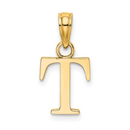 14k Polished Block Letter T Initial Pendant