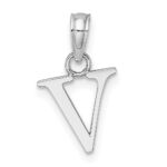 14K White Gold Polished Block Letter V Initial Pendant - Image 4