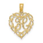14KY Heart Script Letter H Initial Charm