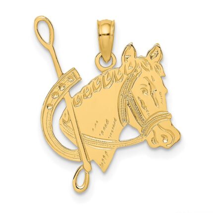 14K Textured Horse Head with Crop and Shoe Charm