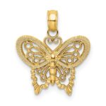 14K Polished and Textured Filigree Butterfly Charm