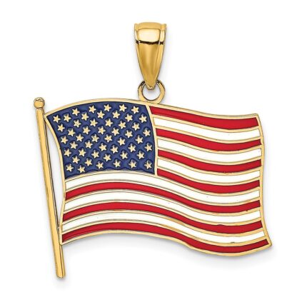 14K Enameled American Flag Charm