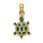 14K Small Green Enameled 3-D Land Turtle Charm