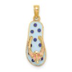 14K 3-D Enamel Anchor On Blue Polka-Dot Flip-Flop Charm