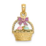 14K 3-D Enameled Easter Basket with Bow and Eggs Charm