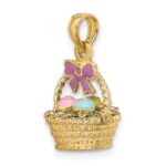 14K 3-D Enameled Easter Basket with Bow and Eggs Charm - Image 4