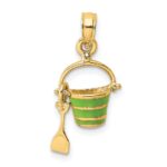 14K 2-D Green Enameled Beach Bucket with Moveable Shovel Charm