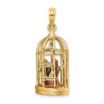 14K 3-D Bird Cage with 2 Enameled Birds and Opening Doors Charm - Image 4